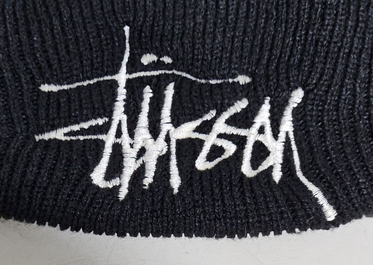 Vintage Stussy Beanie 90's Black Large Logo Cursive Scribble Vintage Stussy Beanie 90's Black Large Logo Cursive Scribble