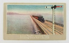 Postcard Vintage Union Pacific Railroad Train Crossing Great Salt Lake Utah