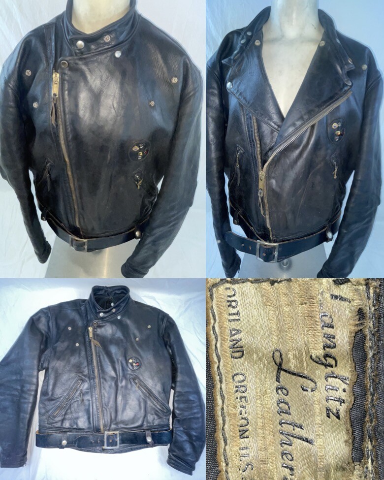 VTG 50S MEN 48 LANGLITZ GREEN LABEL DOUBLE RIDER LEATHER