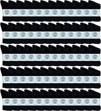 24 PK Yacht  Smith Kids Premium Cotton Crew Socks Black Size 4-6 Boys