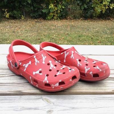Crocs Red Lobster Classic Shoes Men's Size 11 Scarlet Red White Lobster Clog AOP