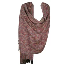 Shawl | Wool + Modal | Paisley Design | Handloomed | Tassels | Mauve & Sand
