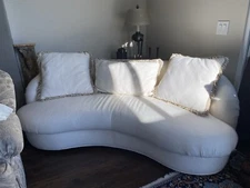 Vintage Drexel Heritage White Kidney Shape Sofa 