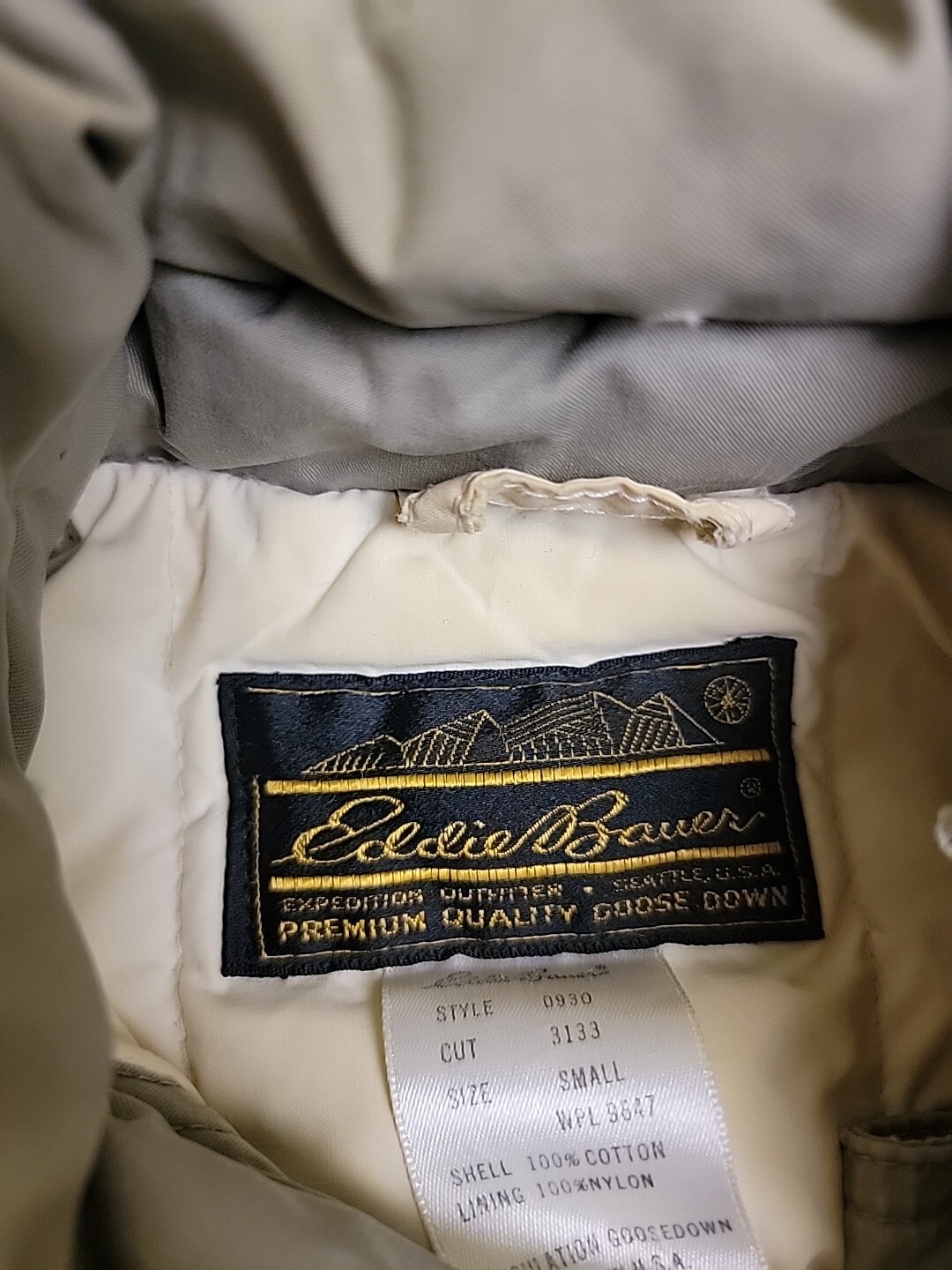 Eddie Bauer Goose Down Jacket Mens Small Gray Full Zip Lined Belted Pockets 80s image 2