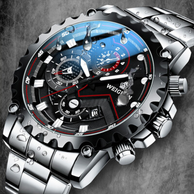 Klassische Edelstahl Quarz Luminous Luxus Armbanduhr Wasserdichte Herrenuhr