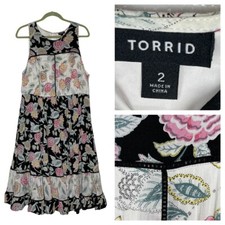 Torrid Sz 2 Sleeveless Dress A-Line Sundress Floral 2-Tone Ruffle Cottage Core