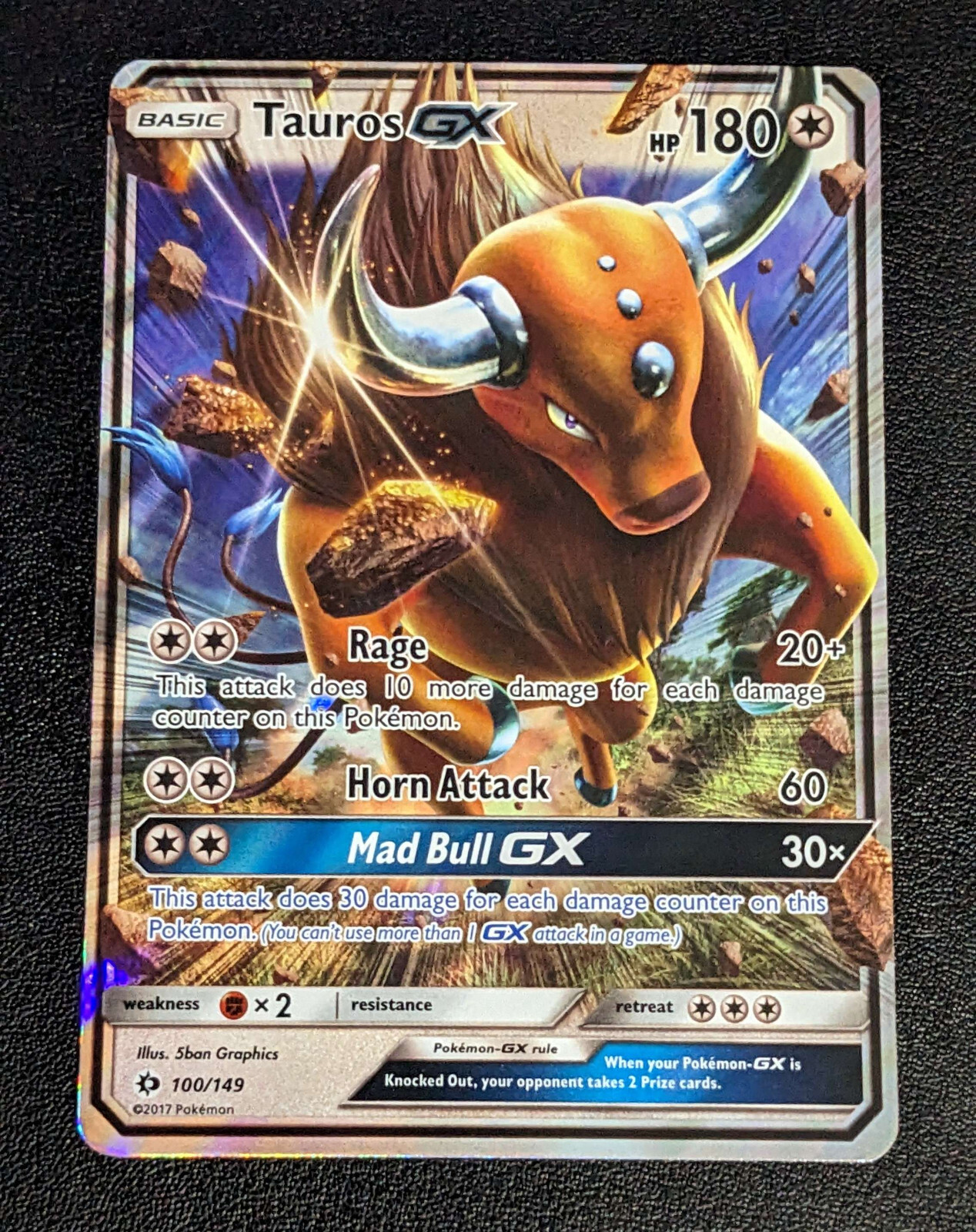 Pokemon TCG Sun & Moon Base Tauros GX 100/149 Ultra Rare Holo Pack Fresh NM!