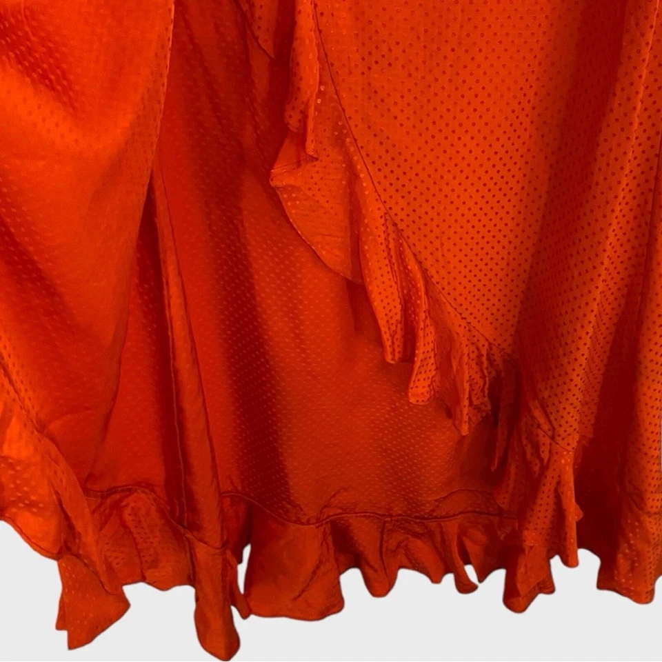 Jay Godfrey Orange Dot Ruffle Hem Hi Low Maxi Skirt with Tie Belt Size 4 - Image 3 of 4