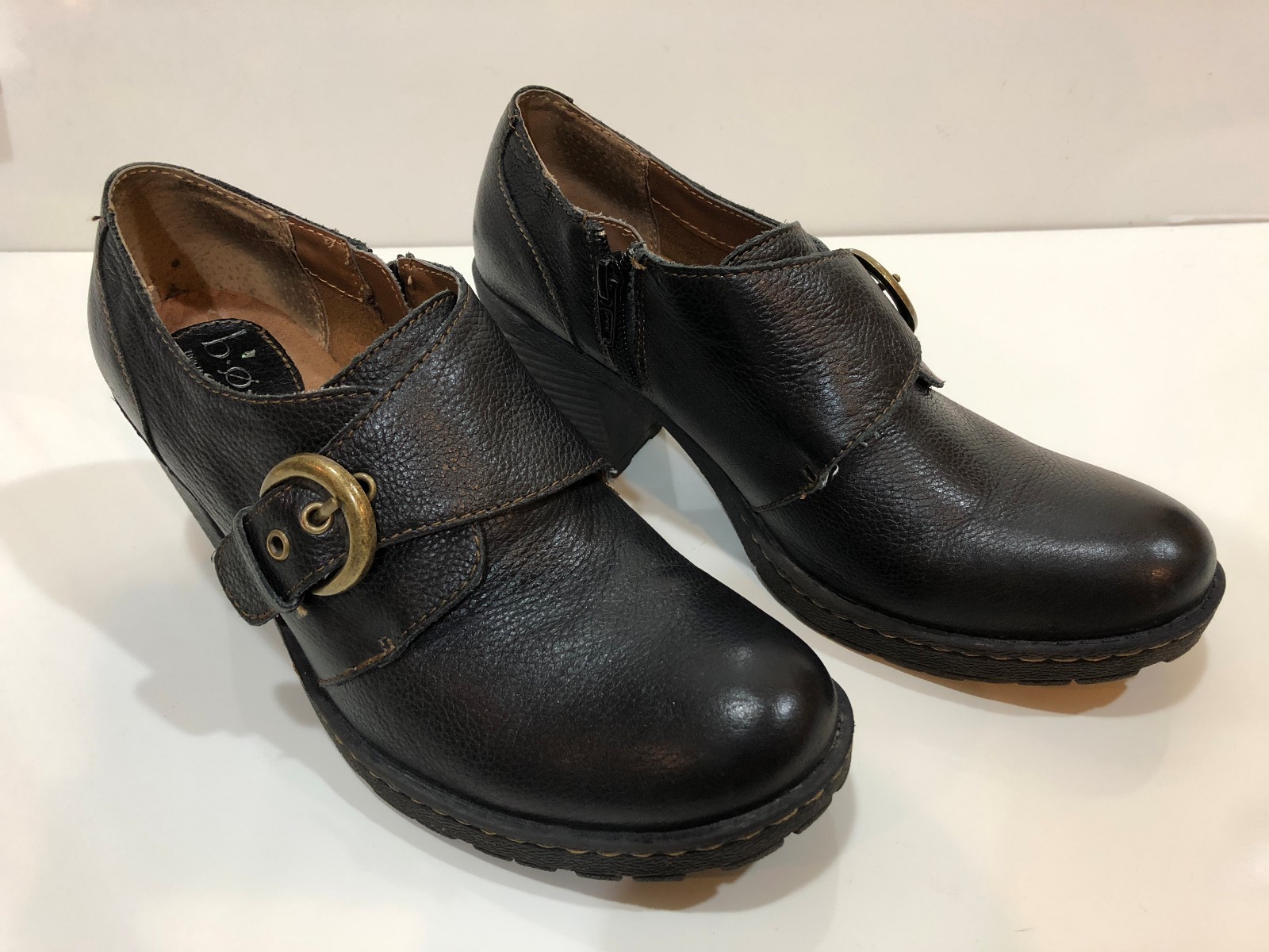 BOC Born Concept Brown Leather Loafer Heels Shoes Siz… Gem