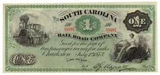 1873 $1 Fare South Carolina Railroad Co. Obsolete Note - Choice Uncirculated! PQ