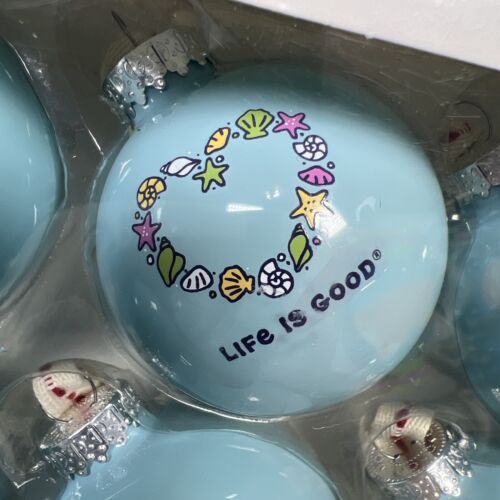 2 Boxes Of 6 Life Is Good Valentine’s Day Glass Ornaments Heart & Seashell Heart - Picture 3 of 17