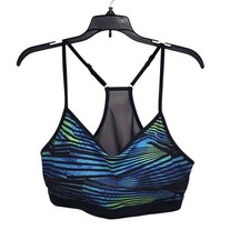 Danskin Now Women's Blue Black Geo Line Print Low Impact Wireless Yoga Bra Sz L