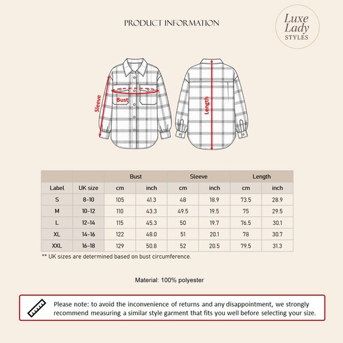 Womens Oversized Plaid Shacket Long Sleeve Button-Up Flannel Shirt Jacket Fleece - Picture 6 of 23