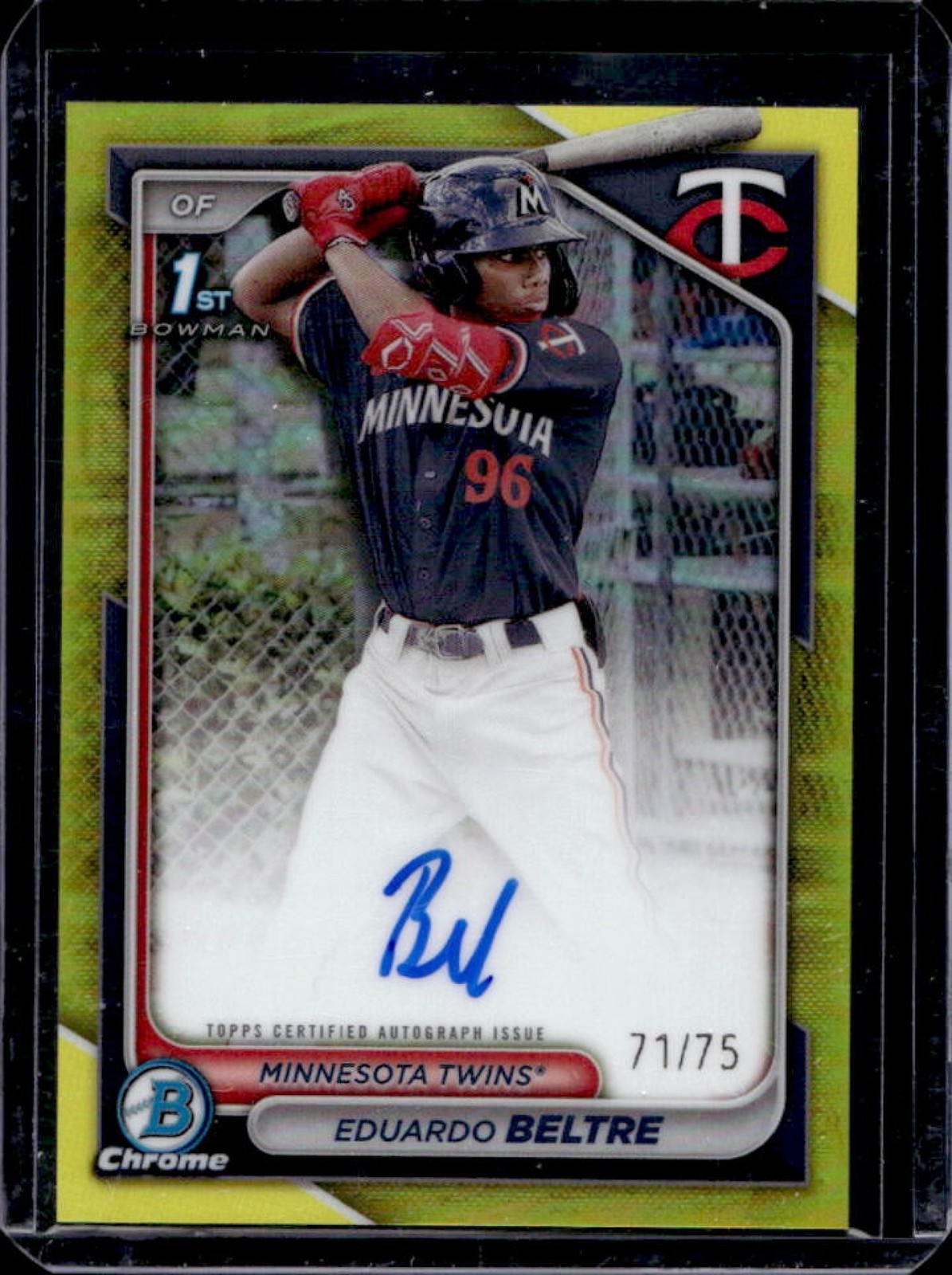 2024 Bowman Chrome Eduardo Beltre Auto Yellow Refractor 1st #71/75