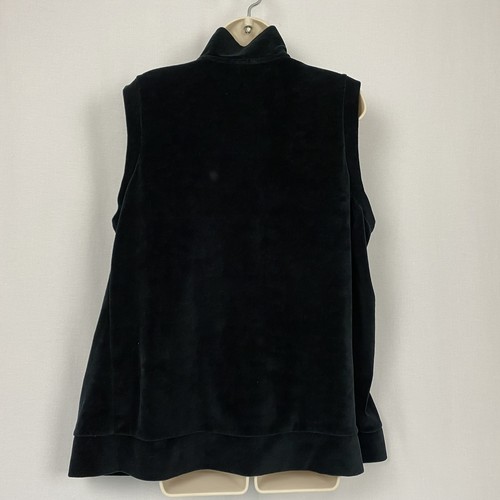 Quacker Factory Velvet Vest 1X Black Full Zip Rhinestone Bling Quilted Pockets - Picture 5 of 13