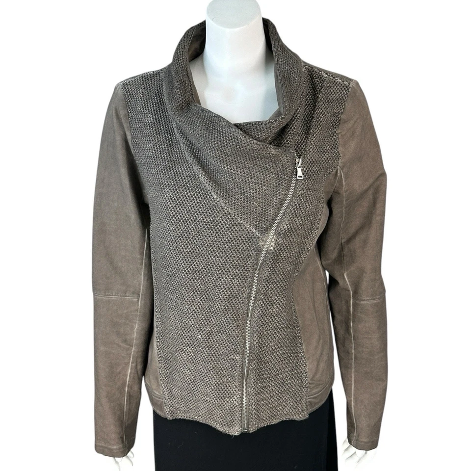 BKE Outerwear Mujer Talla Grande Chaqueta Moto Asimétrica Cremallera Completa Motociclista Marrón Tejido Foto 2 de 4