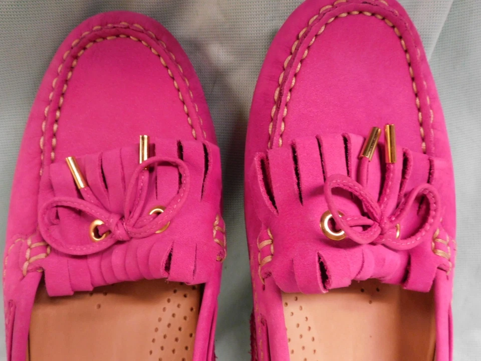 SEBAGO WOMEN'S SHOES FLATS MOCCASINS LOAFERS PINK SUEDE BOW & FRINGE 9M NEW - Image 3 of 4