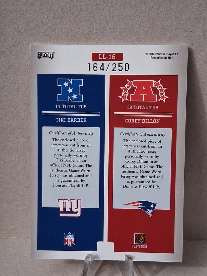 Parche Prestige #LL-16 2006 Tiki Barber/Corey Dillon League Leaders/250 Foto 2 de 2