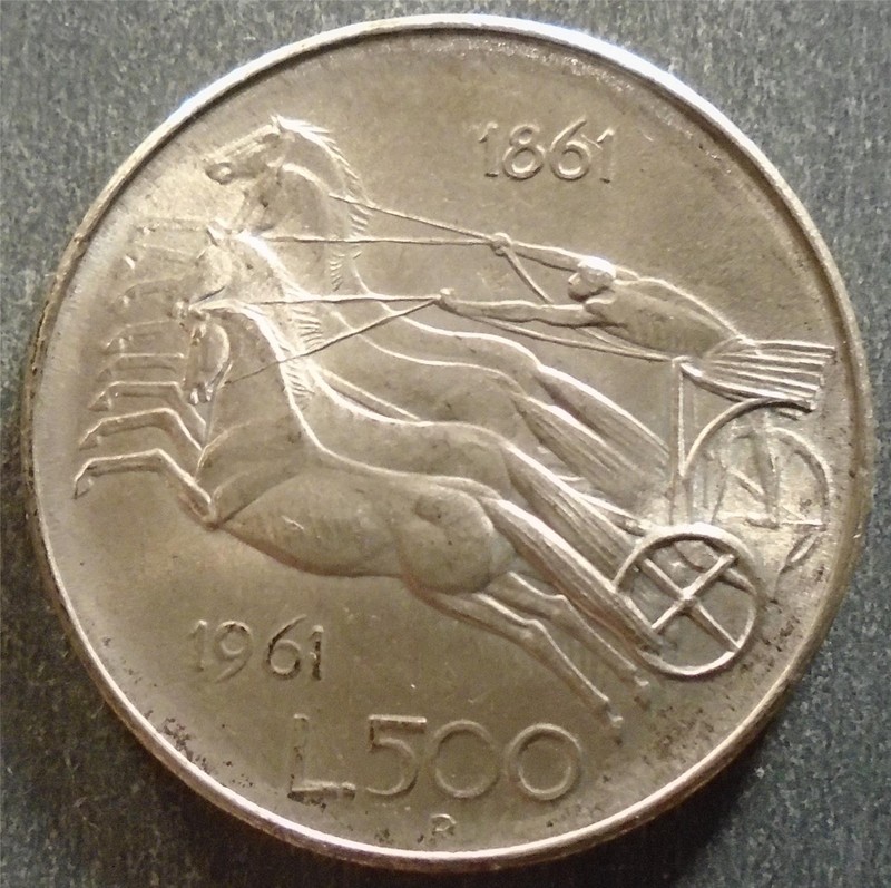 Italy - Commemorative, Silver 500 Lire, 1961R, toned