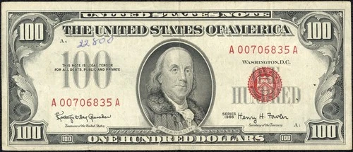 1966 $100 One Hundred Dollar RED SEAL Legal Tender United States Note Fr#1550