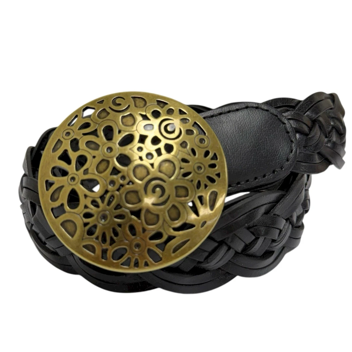Lucky Brand Braided Leather Belt Women S Black Ornate Brass Floral Buckle NEW Lucky Brand Floral Belts for Women for sale | eBay main image 4