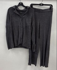 Barefoot Dreams CozyChic Ultra Lite Rib Matching Carbon Shimmer Grey Set Sz S