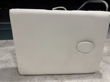 Portable Foldable Massage Table, White Faux Leather, Wooden Frame, 21-30 in