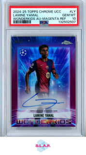 LAMINE YAMAL 30/75 WONDERKIDS AUTO 2024 25 TOPPS CHROME UCC GEM MINT ENG PSA 10