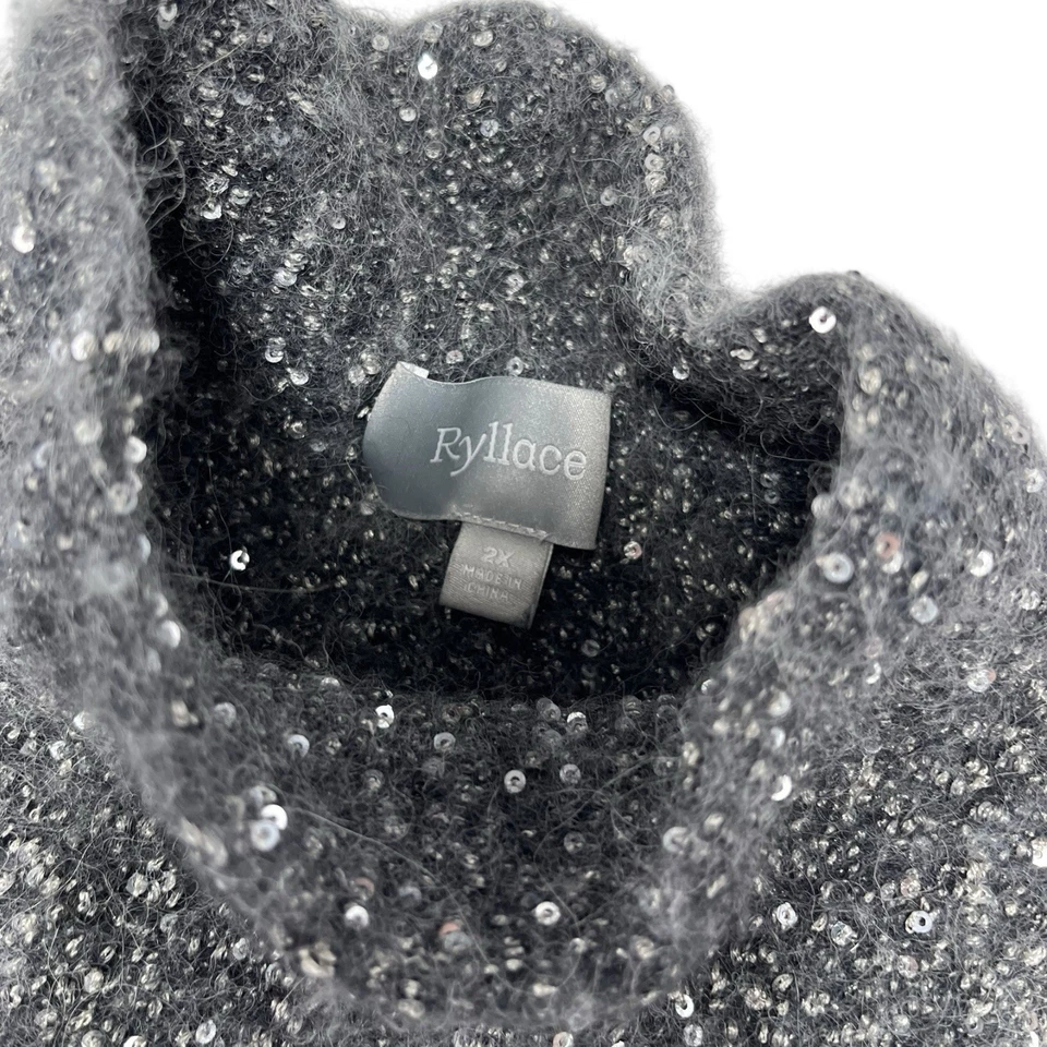 Ryllace Mujer 2x Suéter Gris Plata Lentejuelas Pullover Metálico Mezcla Lana Roca Foto 3 de 4