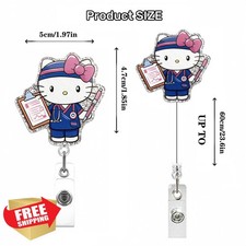 Cute Cat Retractable Badge Reel, Nurse Teacher Doctor ID Holder