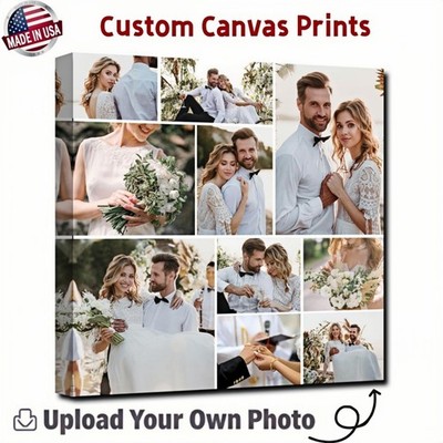 Wedding Couple Anniversary Custom Photo Collage Frameless Canvas Wall Art Gift