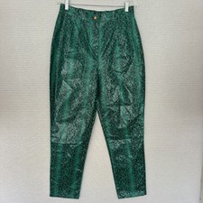 PRETTY LITTLE THING WOMEN'S JADE GREEN FAUX LEATHER SNAKE PRINT TROUSERS SIZE 8