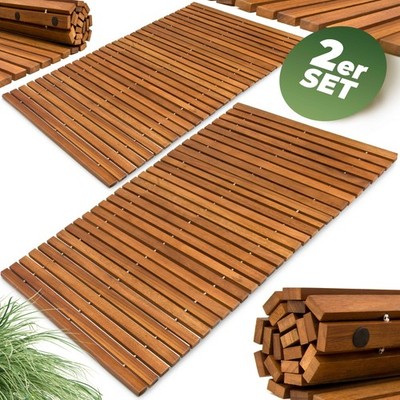 CASARIA  Badematte 2x Badvorleger 76x50 cm Akazie Duschvorleger Holz Matte DEUBA