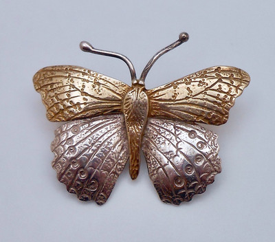 Vintage COURTNEY PETERSON Sterling Silver & Vermeil BUTTERFLY Brooch Pendant P88