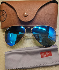 Ray-Ban Aviator Gold Metal Frame Blue Glass Polarized Lens Sunglasses