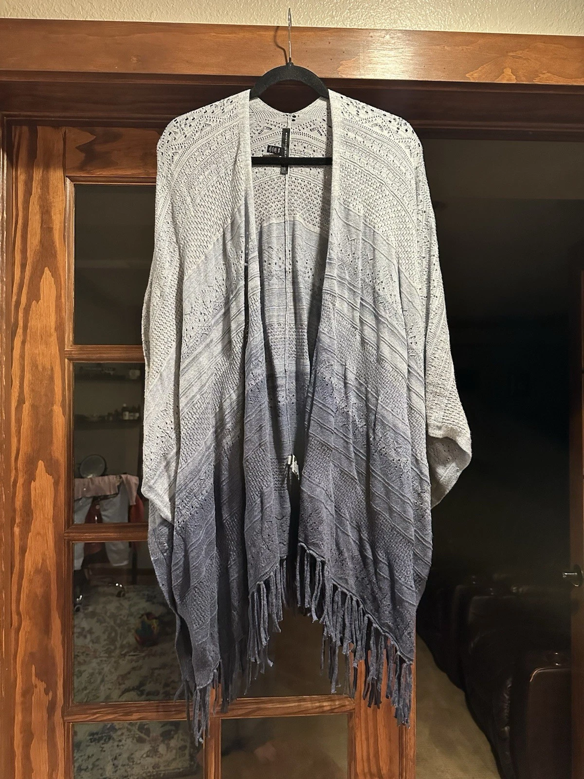 White House Black Market Blue Ombré Lace Knitted Poncho Cotton Blend M/L