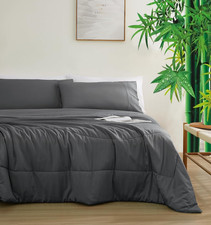 King Bamboo Viscose Comforter Set 3PC Dark Grey Breathable Bedding Quilt