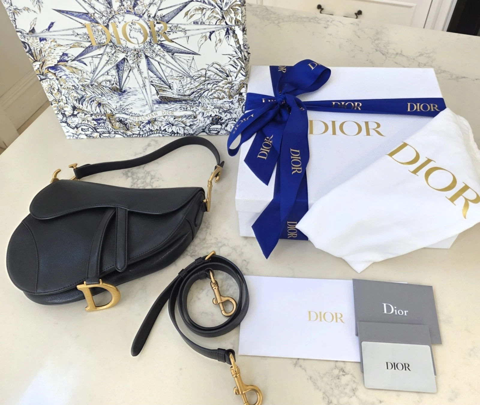 Dior — Authentic Christian Dior Black Goatskin Leather Saddle Bag with Strap