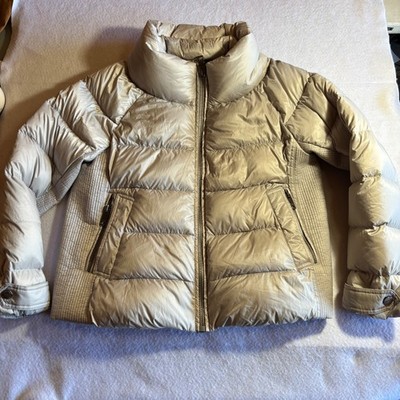 Burberry Brit Townfield Down Puffer Jacket Women's Quilted Coat High Neck Beige