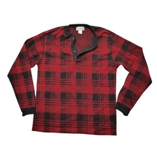 Vintage L.L. Bean Shirt Mens Medium Red Plaid Henley Long Sleeve Made In USA
