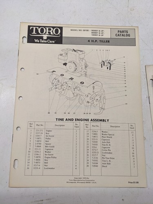 #ad TORO PARTS CATALOG LIST BOOK MANUAL 4HP TILLER 58100 1970 $14.24