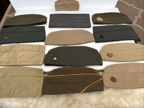 Vintage Military Garrison Cap Hat Lot Of 13 NMMI Vfw Camp Wallace Souvenir