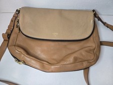FOSSIL Preston Tan Leather Pocket Flap Expandable Crossbody Shoulder Bag