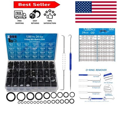 1280-Piece Nitrile Rubber O-Ring Assortment Kit with Picks for Plumbing & Repair