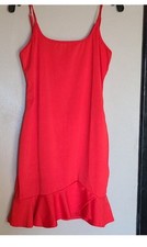 Red Flutter Hem Slip Dress,Nightgown, Lingerie, Camisole Straps Adjust XL NEW