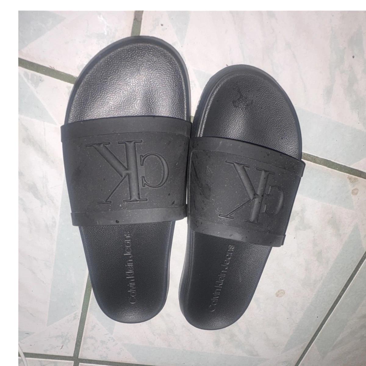 Calvin Klein Mens Black Micro Perforated Slide Sandals Size 12 US 46 EUR Calvin Klein Black Slide Sandals for Men for sale | eBay main image 3