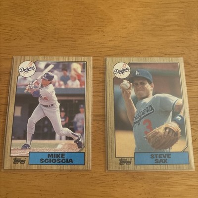 Topps 1987 Steve Sax and Mike Scioscia Dodgers Baseball Cards