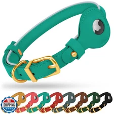 OOPSDOGGY Rolled Leather Dog Collar with Airtag Holder - Reflecti