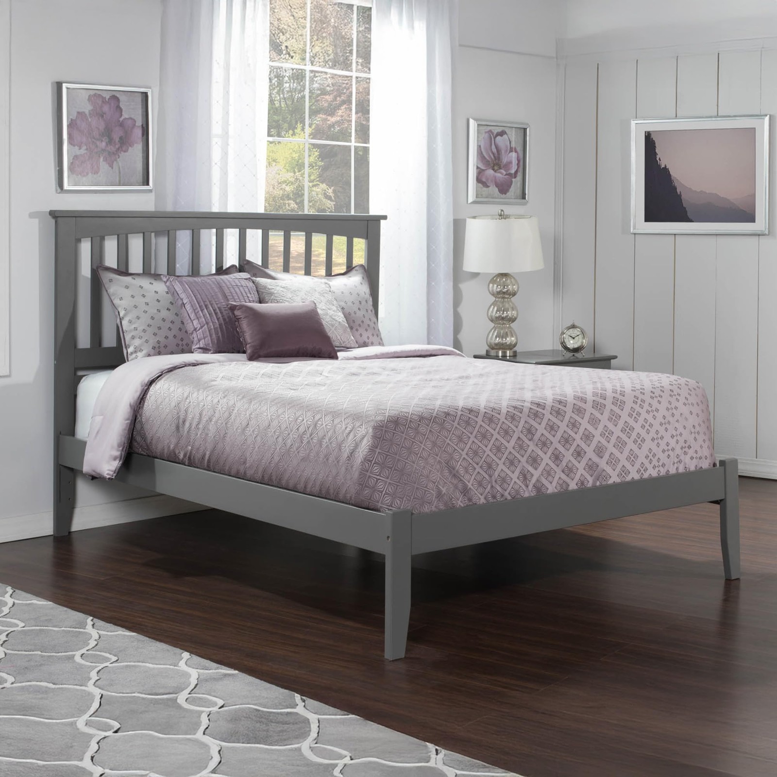 Mission Queen Solid Wood Platform Bed in Gray