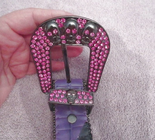 Cinturón Calavera BB Simon Talla 34 Cristales Swarovski Cuero Brillante Gótico Rocker Motociclista Foto 3 de 4